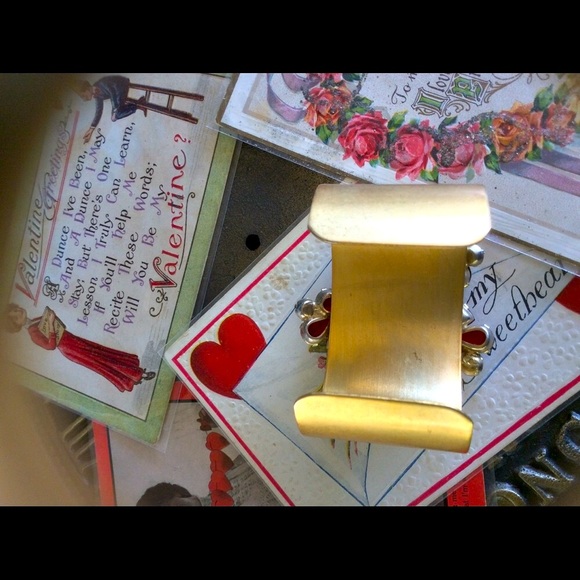 Gorgeous Red Jewel UpCycled Holiday Artisan Crystal Brass Cuff Bracelet - Picture 4 of 8